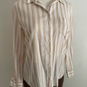 J. Crew Beige and White Striped Button Down Shirt